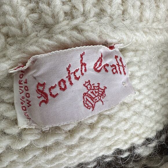 Vintage Scotch Craft 100% Virgin Wool Sweater Fair Isle Pattern Cream Brown - Picture 3 of 3